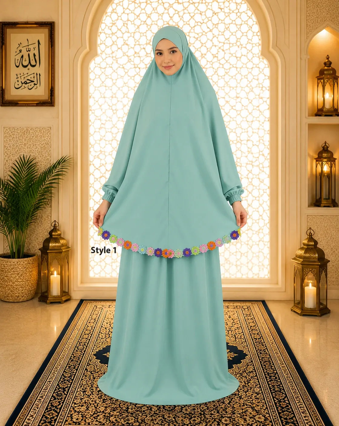 Flower Design Prayer Set with Sleeve seafoam green (Style 1)