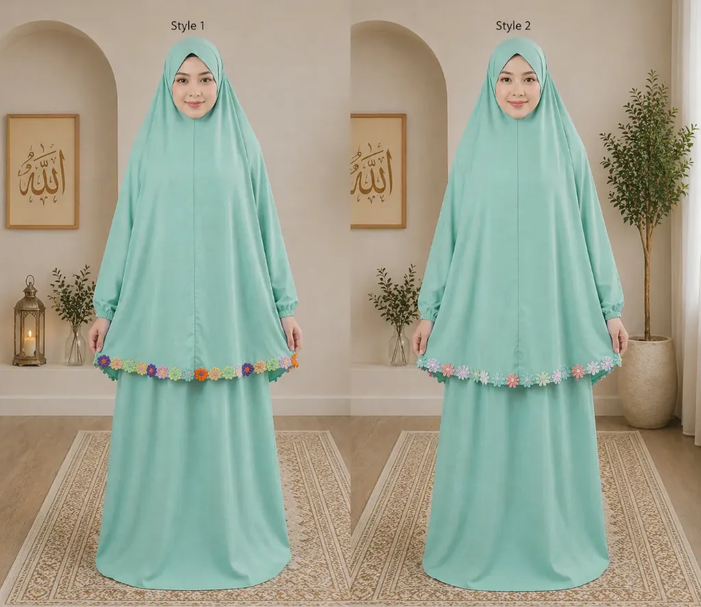 Flower Design Prayer Set with Sleeve seafoam green