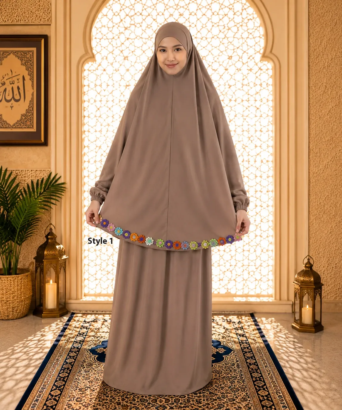 Flower Design Prayer Set with Sleeve Browne 