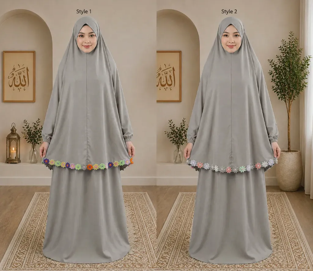 Flower Design Prayer Set with Sleeve Light Gray