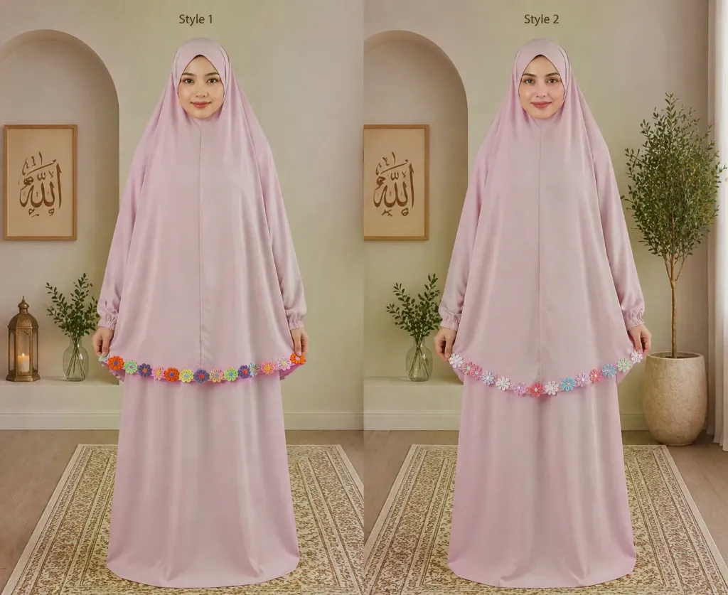 Flower Design Prayer Set with Sleeve Light Pink 