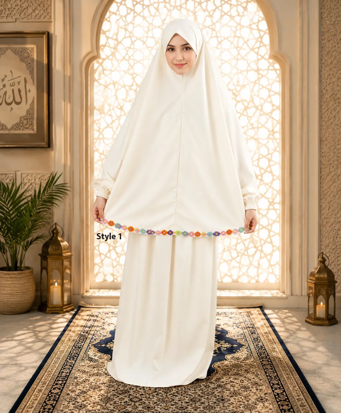 Flower Design Prayer Set with Sleeve Cream