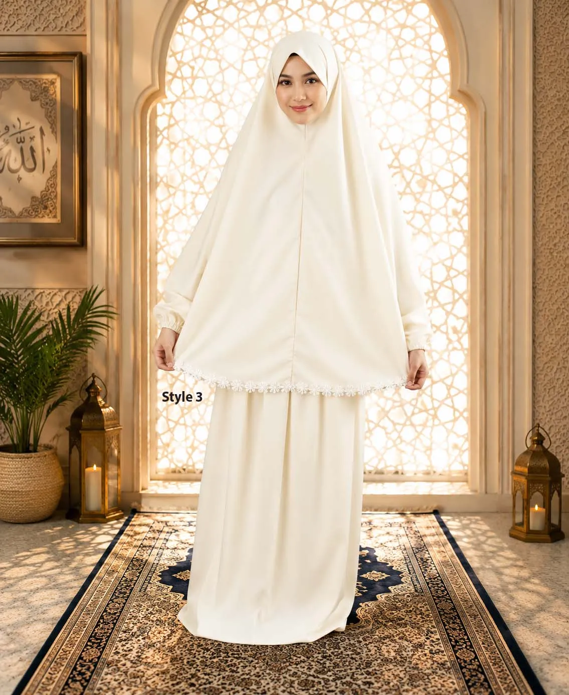 Flower Design Prayer Set with Sleeve Cream