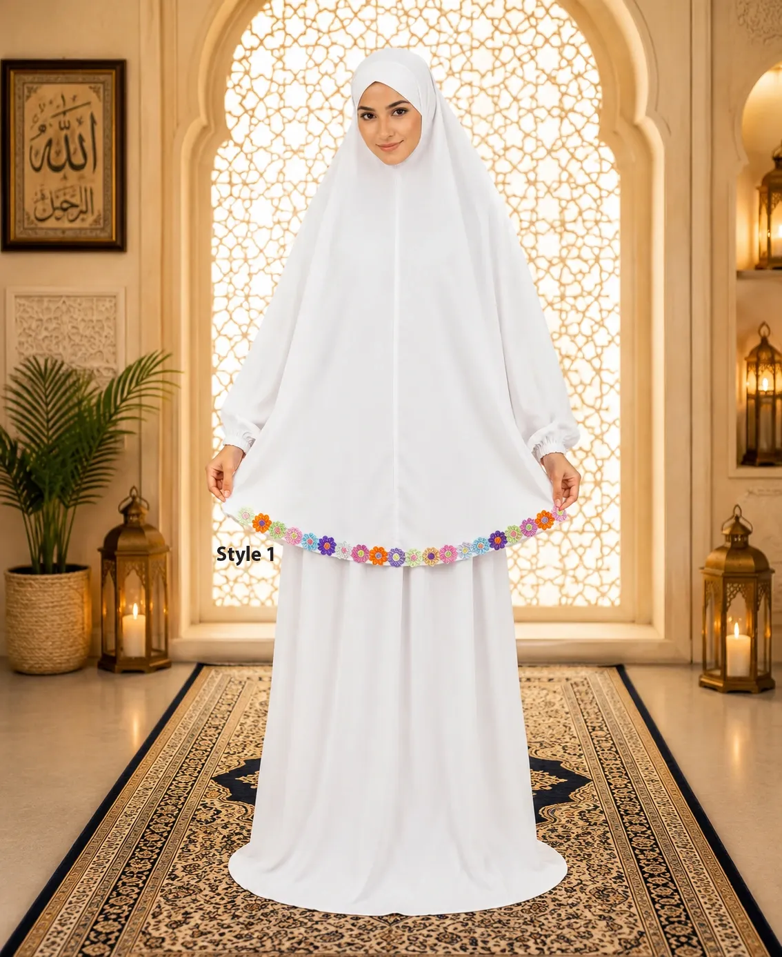 Flower Design Prayer Set with Sleeve White  (Style 1)