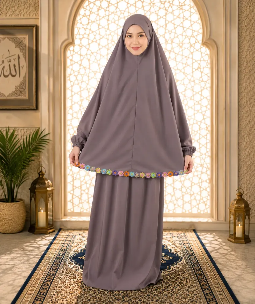 Flower Design Prayer Set with Sleeve Plum
