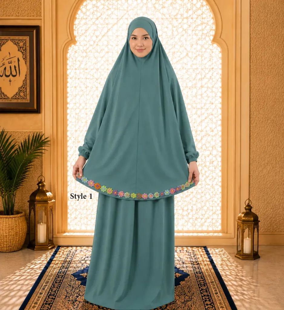 Flower Design Prayer Set with Sleeve Green 
