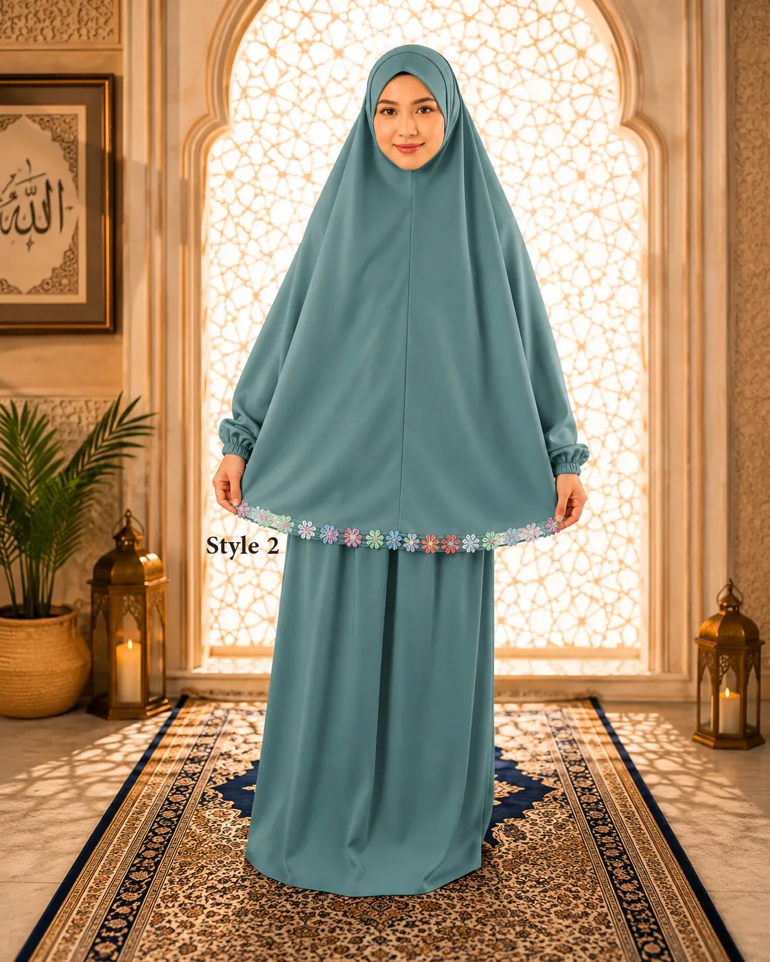 Flower Design Prayer Set with Sleeve Green 