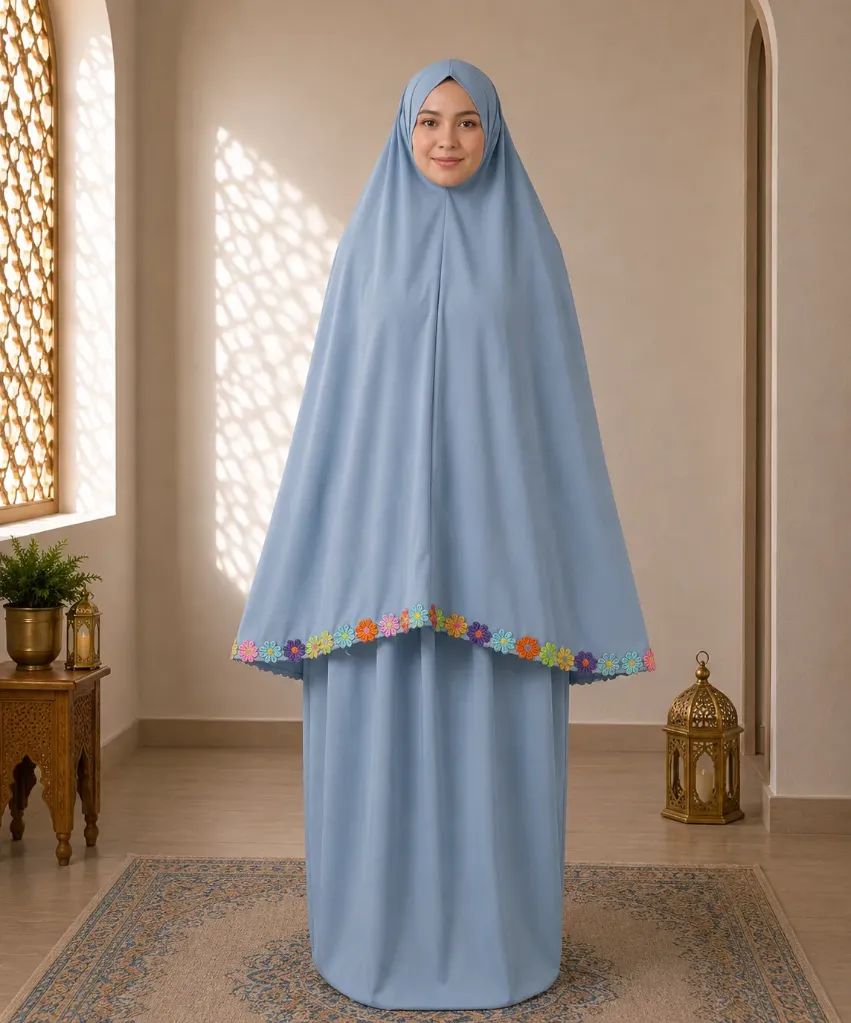 Flower Design Prayer Set without Sleeve stone blue 