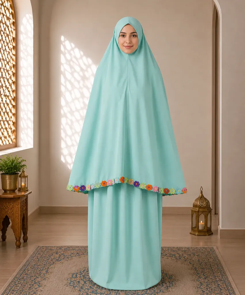 Flower Design Prayer Set without Sleeve seafoam green