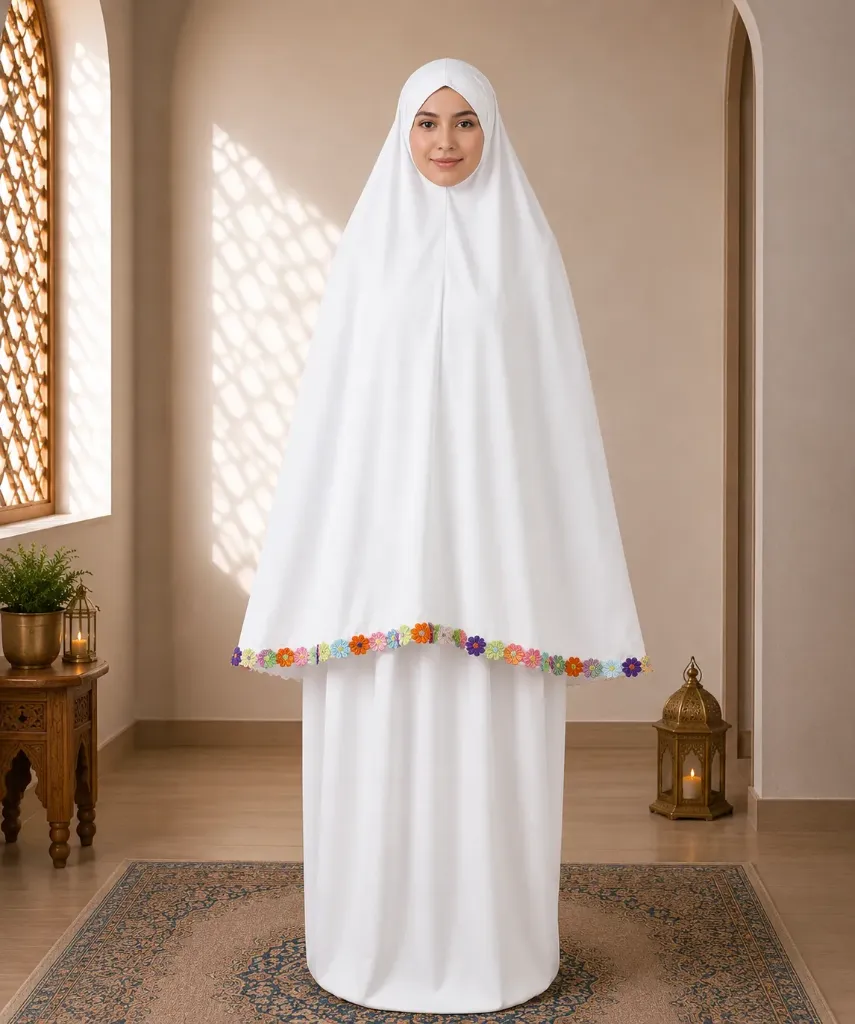 Flower Design Prayer Set without Sleeve White 