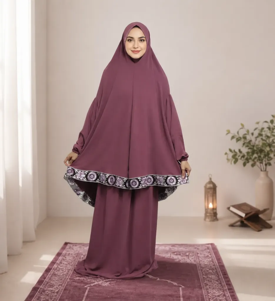 Medallion Embroidery Prayer Set Plum 