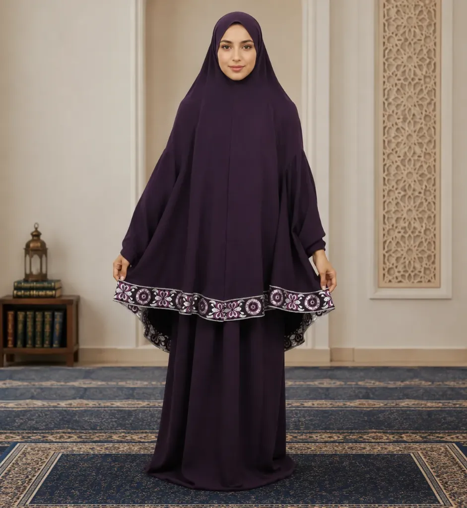 Medallion Embroidery Prayer Set Eggplant 