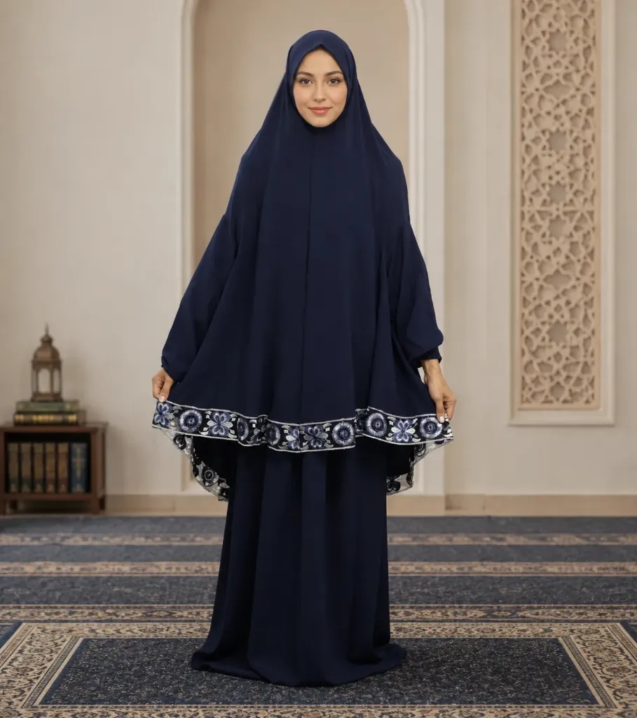Medallion Embroidery Prayer Set Navy Blue 