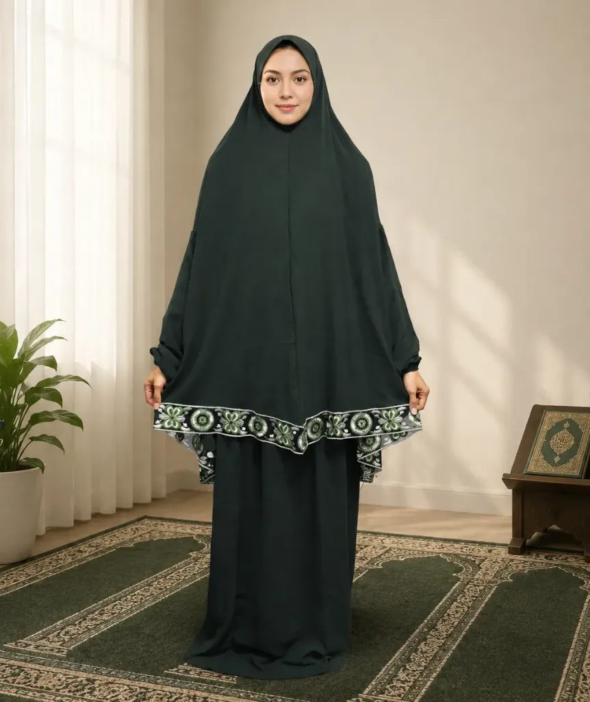 Medallion Embroidery Prayer Set Dark Green 