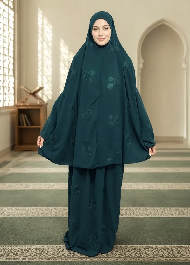 Tone-on-Tone Embroidered Prayer Set Green