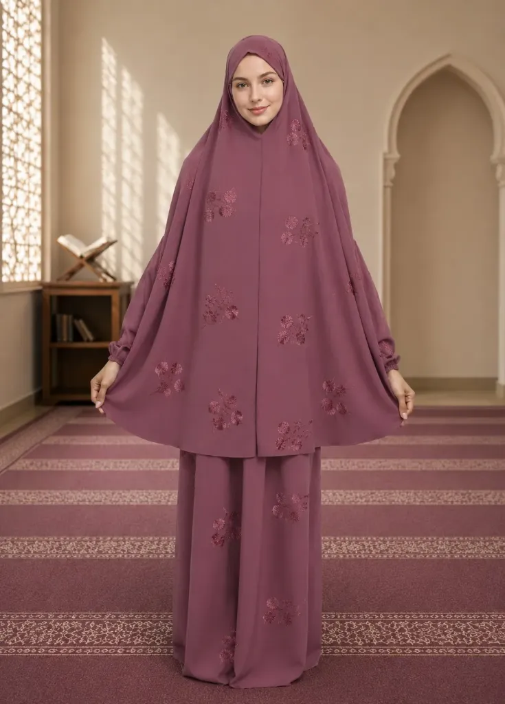 Tone-on-Tone Embroidered Prayer Set plum