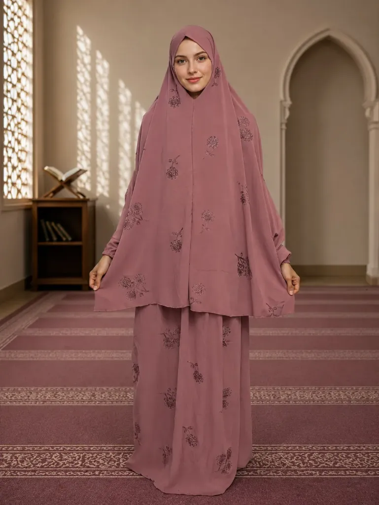Tone-on-Tone Embroidered Prayer Set old pink 
