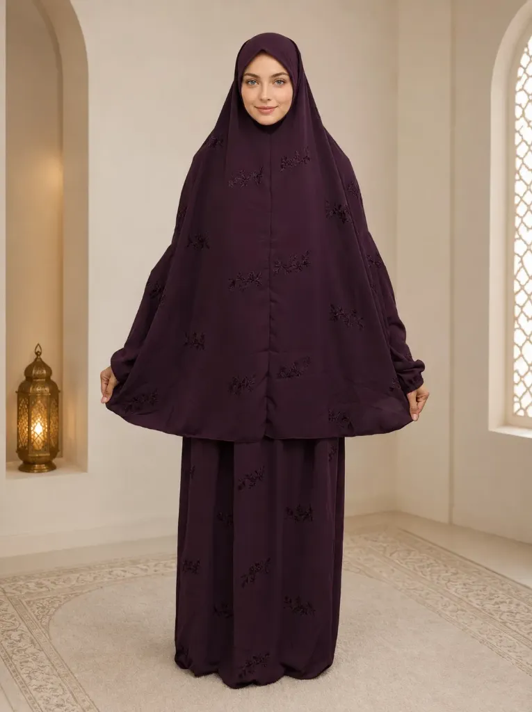 Tone-on-Tone Embroidered Prayer Set Burgundy 
