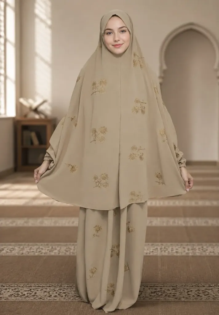 Tone-on-Tone Embroidered Prayer Set Beige