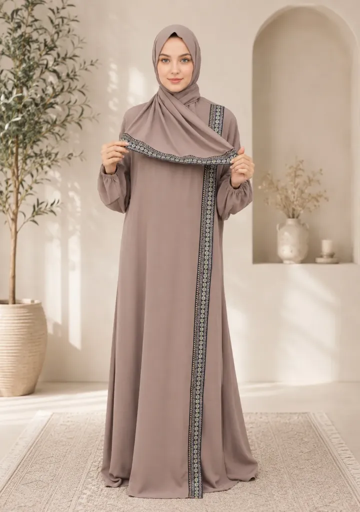 Embroidered One-Piece Prayer Dress Old pink