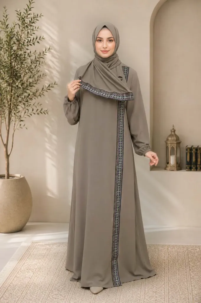Embroidered One-Piece Prayer Dress Khaki 