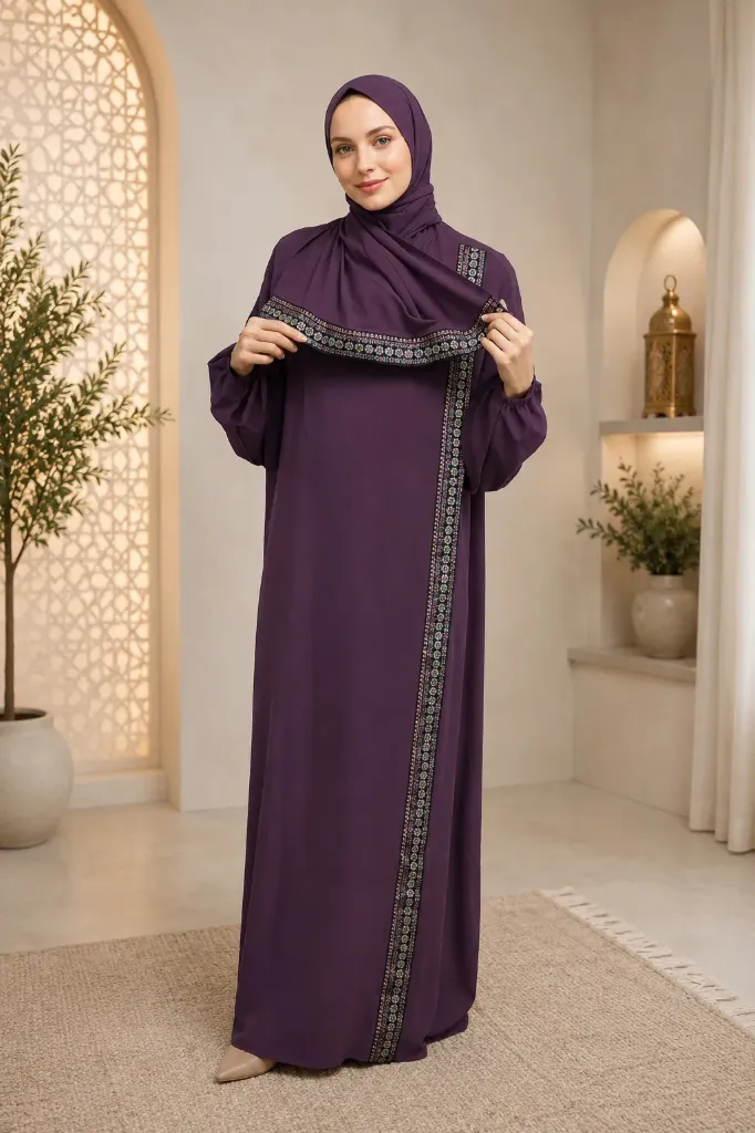 Embroidered One-Piece Prayer Dress Khaki 