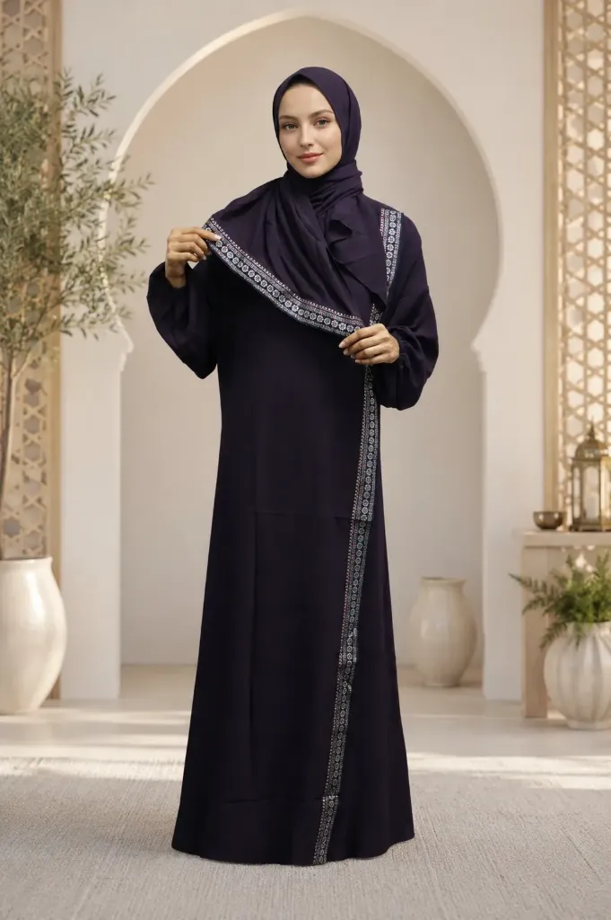 Embroidered One-Piece Prayer Dress Eggplant