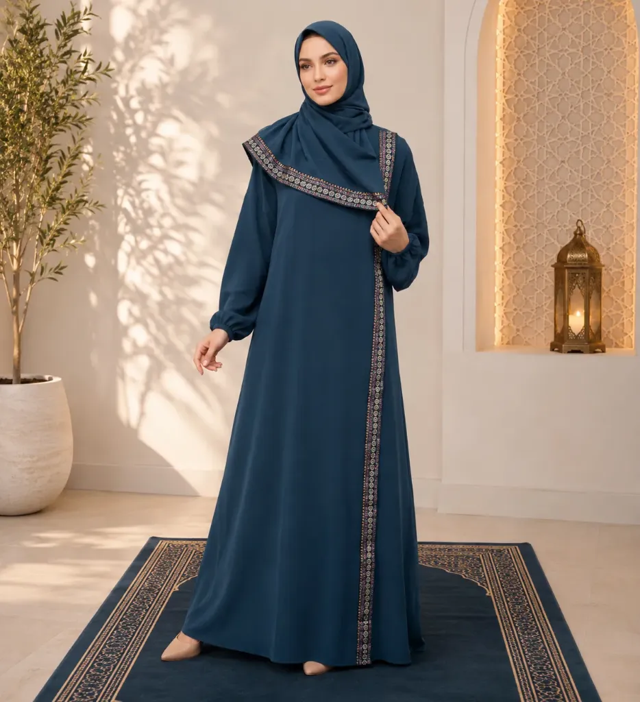 Embroidered One-Piece Prayer Dress petrol