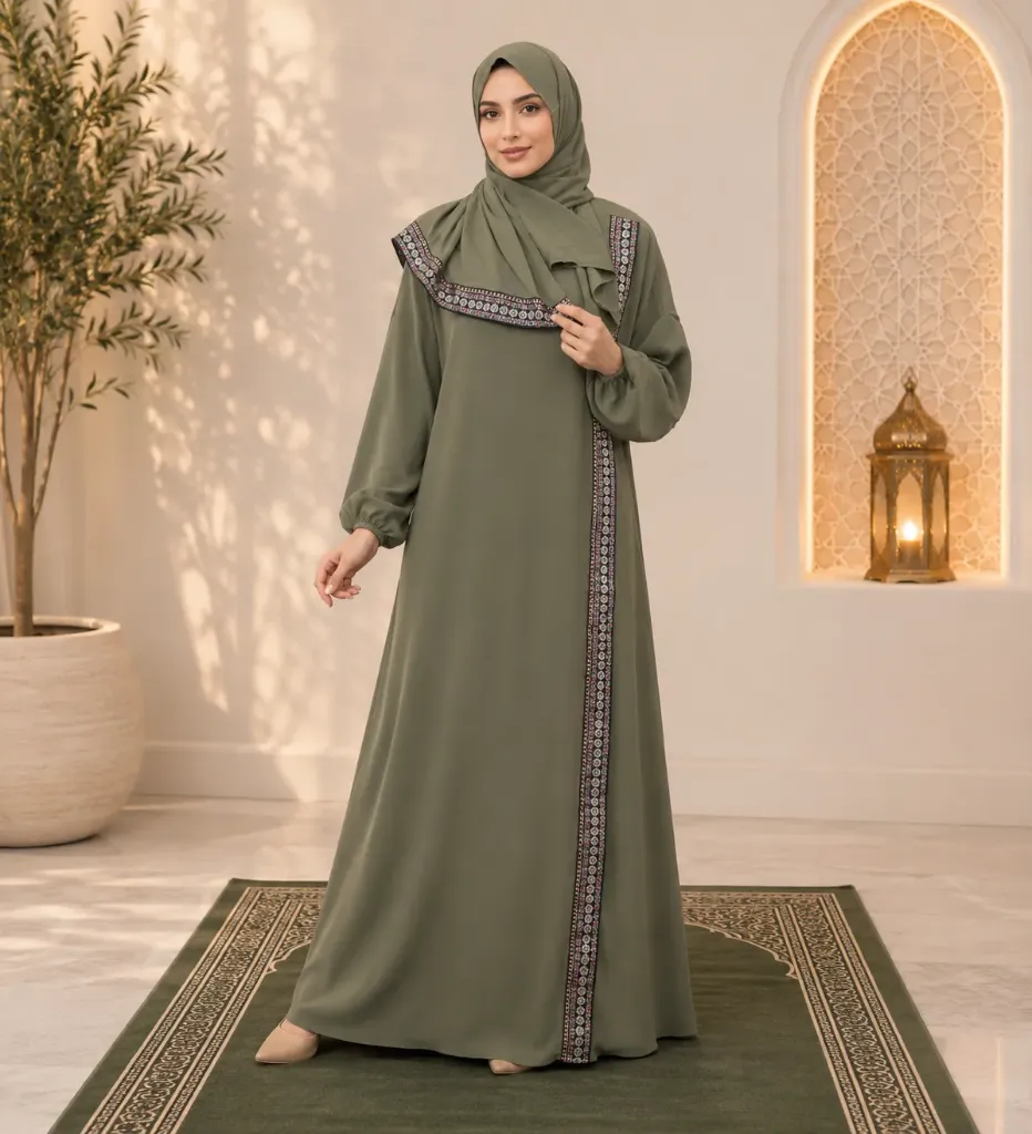 Embroidered One-Piece Prayer Dress Olive