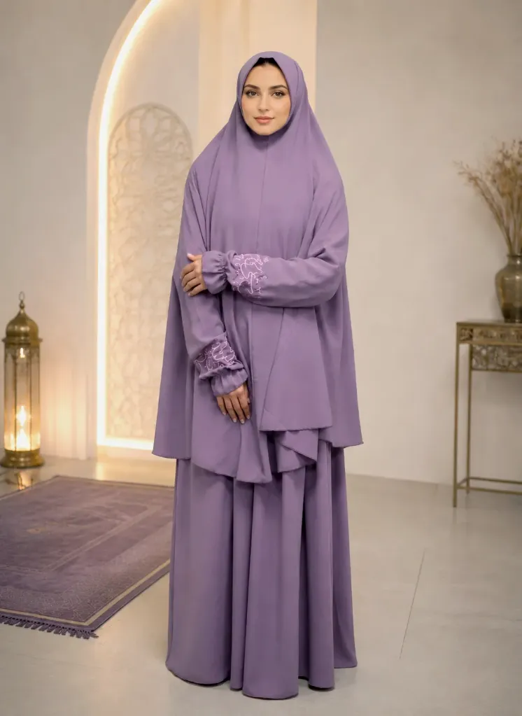 Embroidered Sleeve Prayer Set Khaki purple