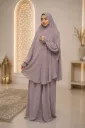 Embroidered Sleeve Prayer Set Khaki Light Purple 