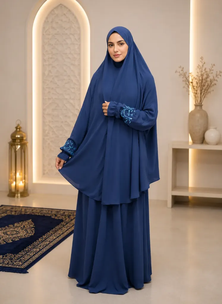 Embroidered Sleeve Prayer Set Blue 