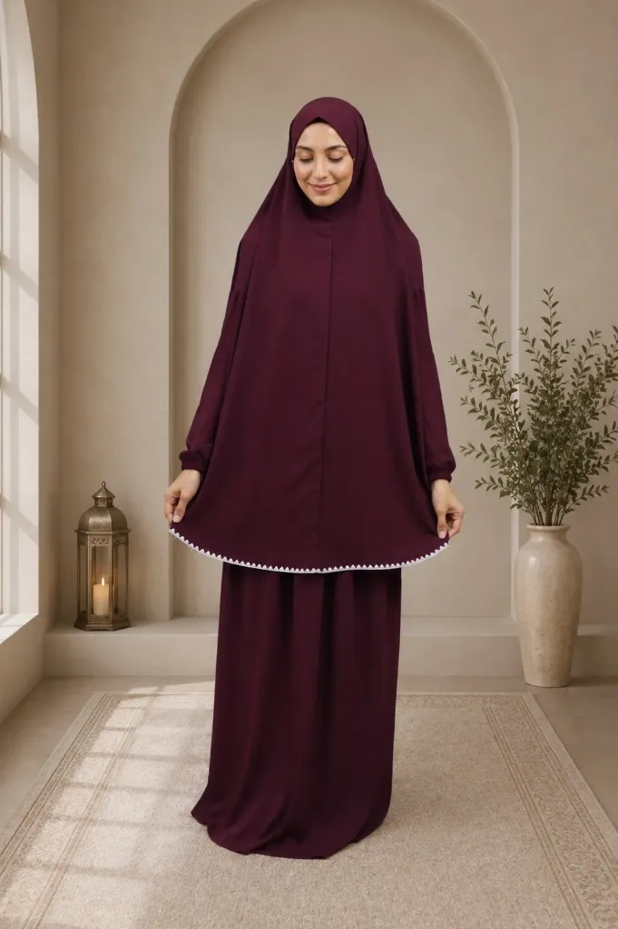 Prayer Set with White Crochet Trim Marron