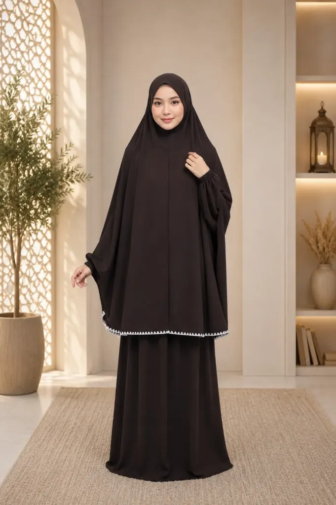 Prayer Set with White Crochet Dark Brown