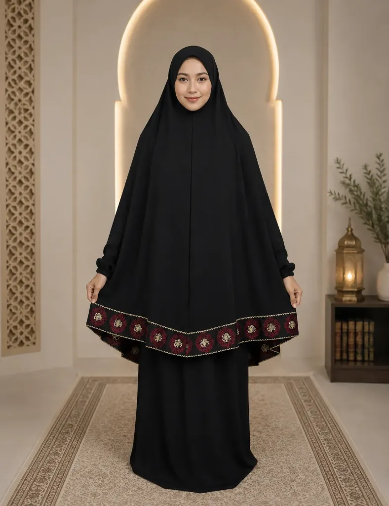 Crepe Prayer Set – “My Prayer, My Life” Embroidery Black