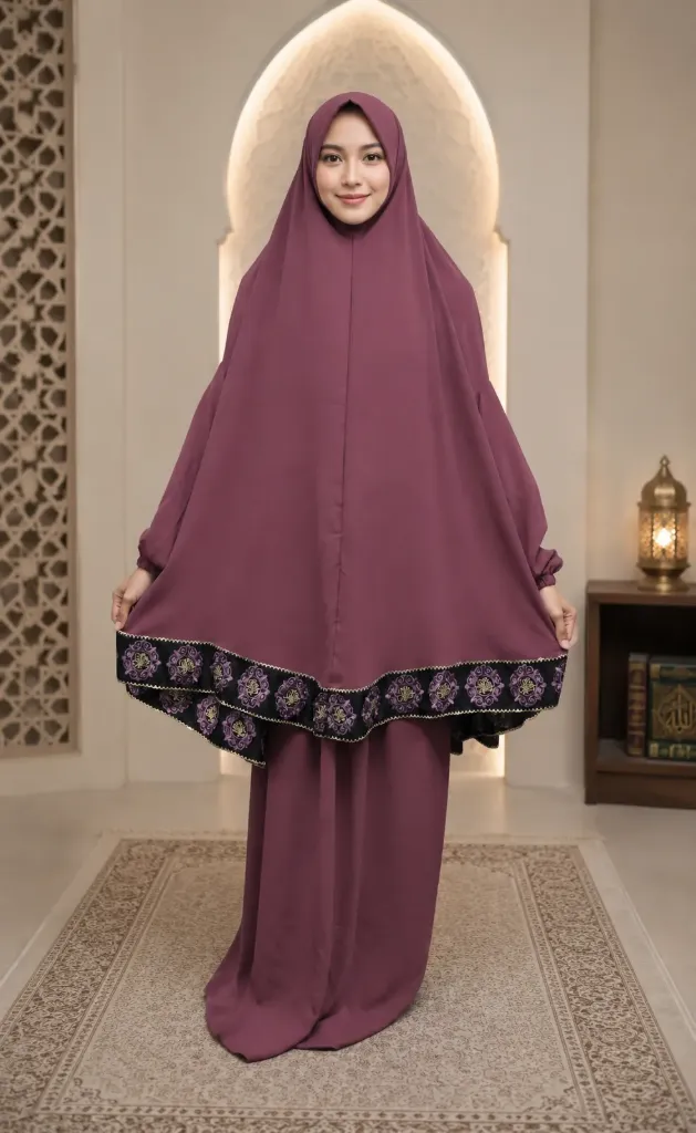 Crepe Prayer Set – “My Prayer, My Life” Embroidery plum 