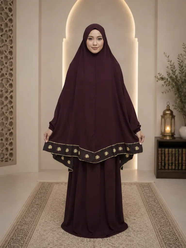 Crepe Prayer Set – “My Prayer, My Life” Embroidery Maroon