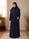 Separate Hijab One-Piece Prayer Dress Navy Blue 