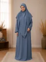 Separate Hijab One-Piece Prayer Dress Petrol Blue 