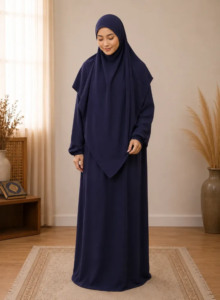 Separate Hijab One-Piece Prayer Dress Eggplant 