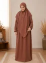 Separate Hijab One-Piece Prayer Dress Brown 