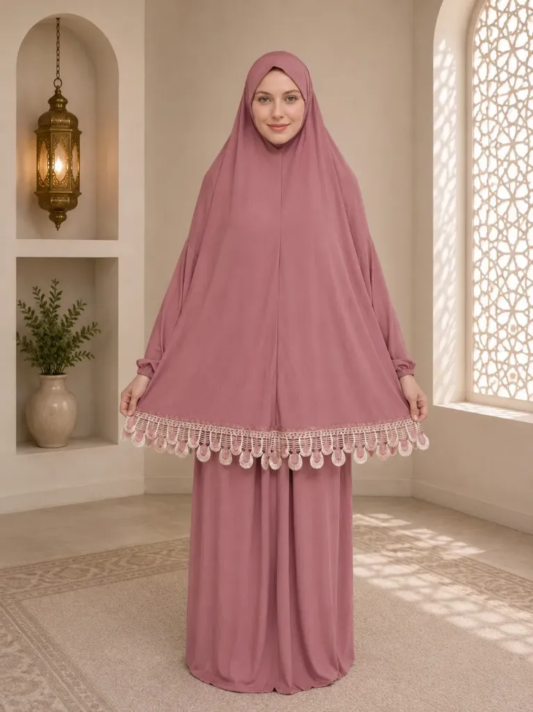 Lycra Prayer Set Lace Pink
