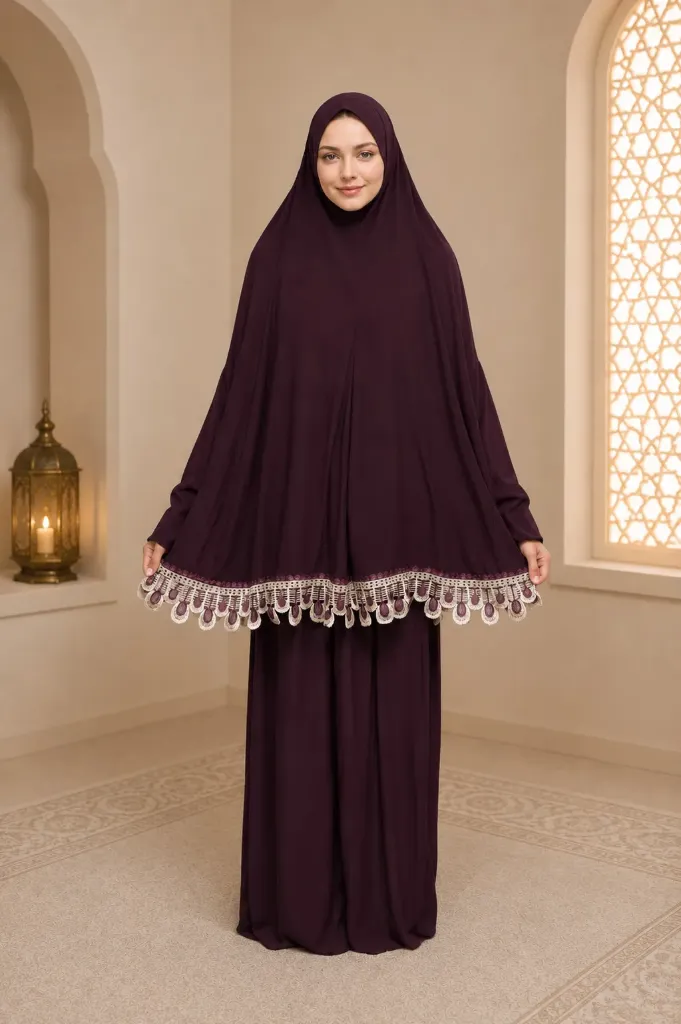 Lycra Prayer Set Lace Maroon 