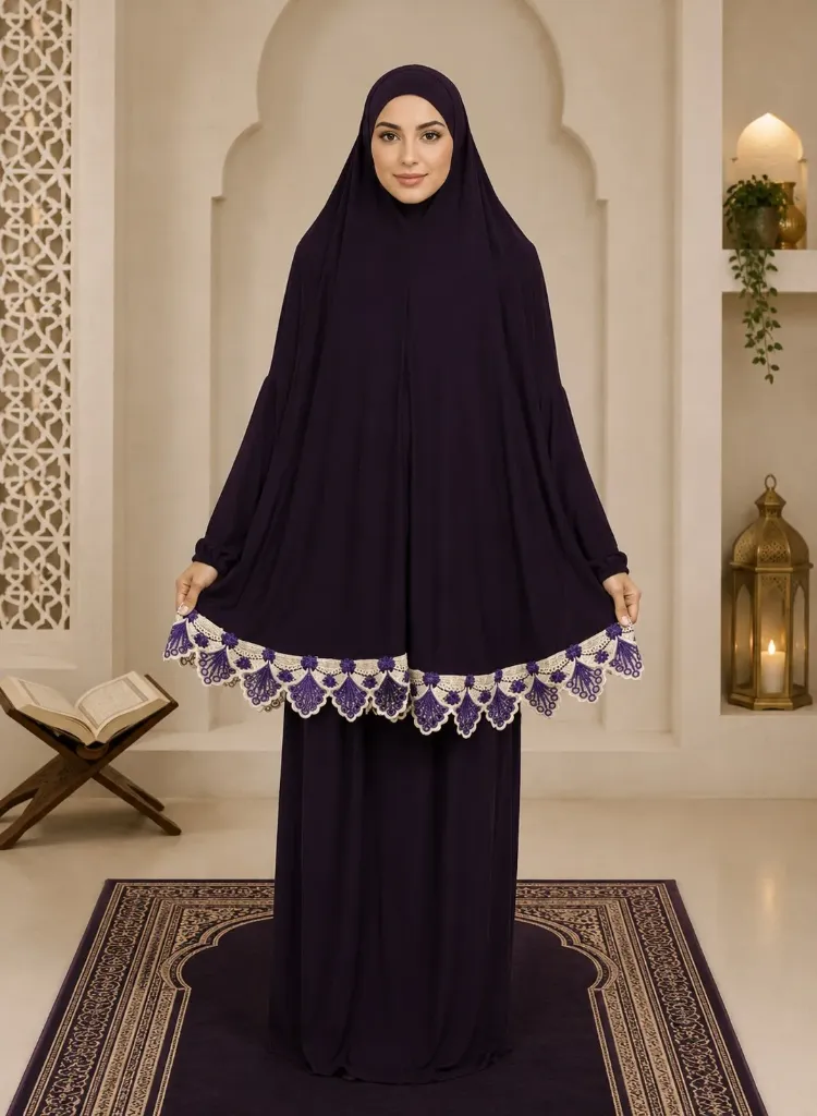 Lycra Prayer Set Lace Eggplant 