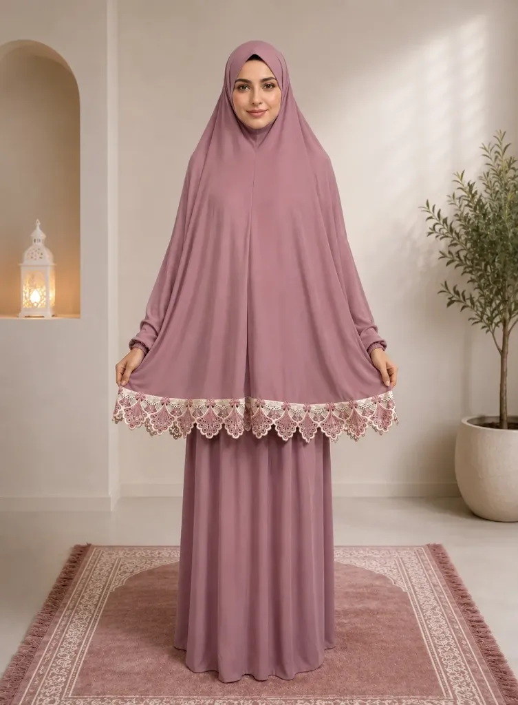 Lycra Prayer Set Lace Pink 