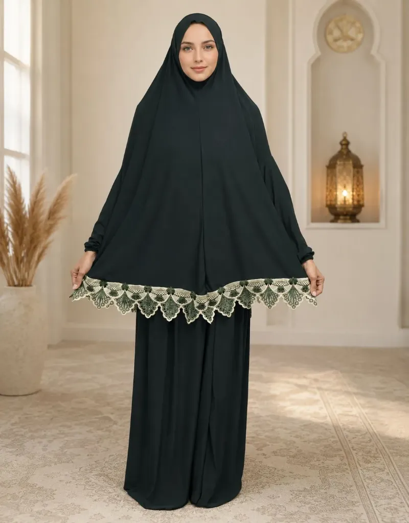 Lycra Prayer Set Lace Dark Green