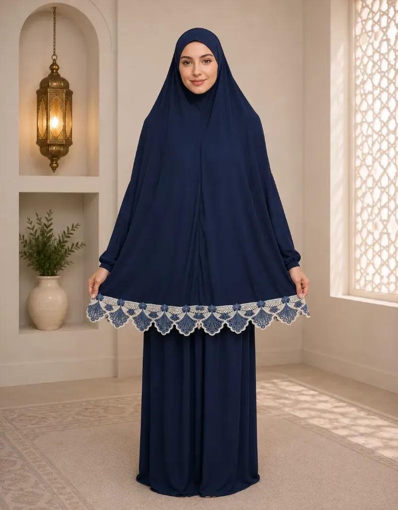 Lycra Prayer Set Lace Navy 