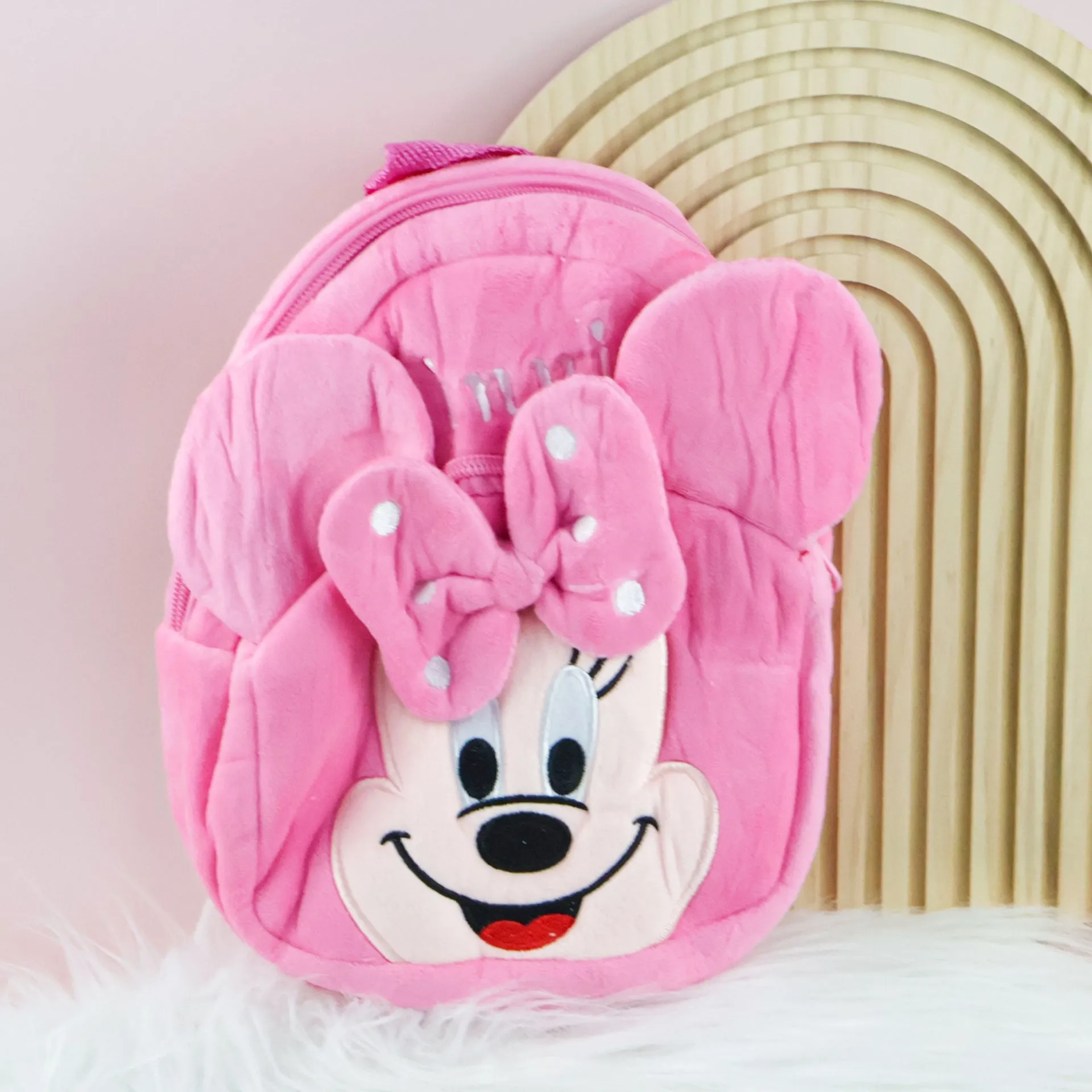 Pink Minnie Mouse Soft Plush Backpack 