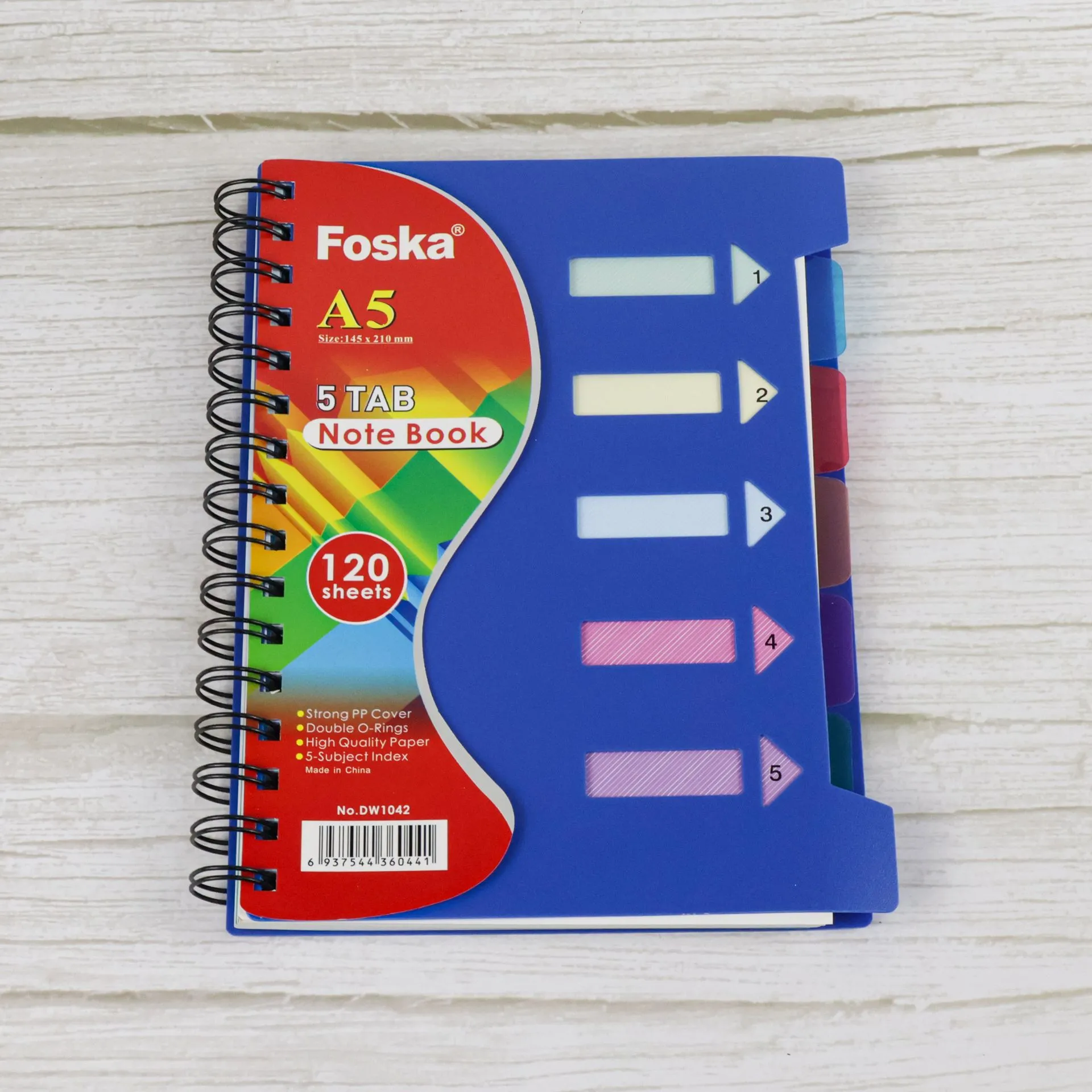 Blue 5 Tab Spiral Notebook (A5)