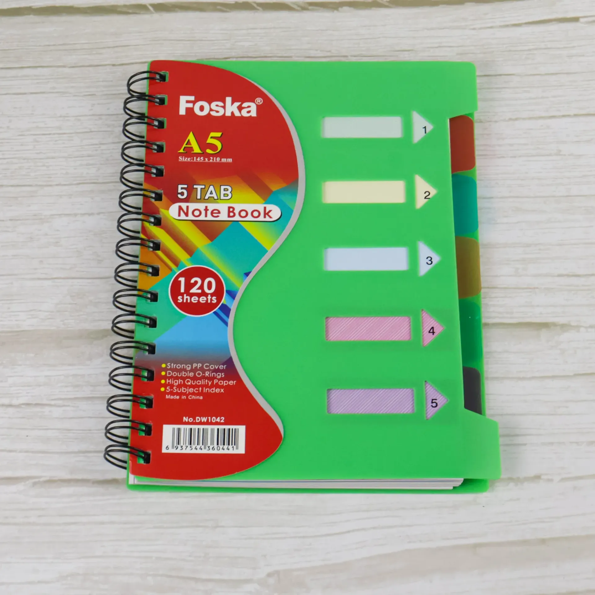 Green 5 Tab Spiral Notebook